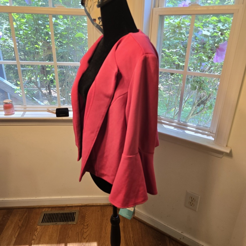 Danny And Nicole Open Front Blazer‎ Bell Sleeve Textured Knit Pink Plus Size 18W - Picture 4 of 10